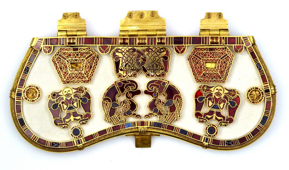 Purse Lid, Anglo-Saxon, early 7th century from Mound 1, Sutton Hoo, Suffolk, England, gold and cloisonné