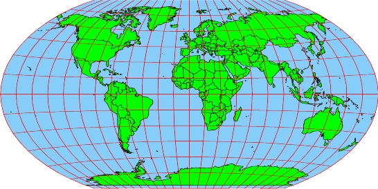 <p>A map projection that preserves the size of landmasses but results in more ocean space and appears smaller than on other maps.</p>
