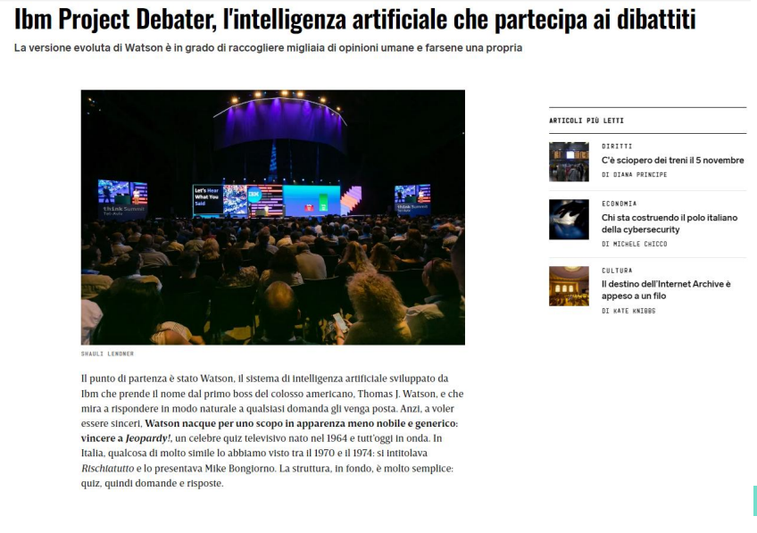 <p><span style="background-color: rgba(0, 0, 0, 0);"><em><span>Ruolo Esemplare dell'AI: </span></em></span><em><span>Il Project Debater di IBM</span></em></p>