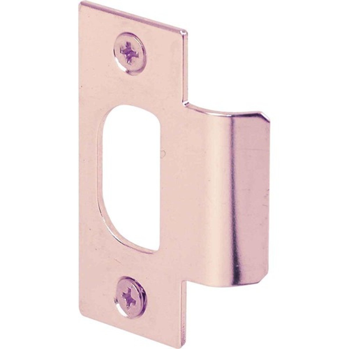 <p>a metal plate on a doorjamb having a hole for receiving the end of a lock bolt when the door is closed</p>