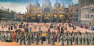 <p>PROCESSION OF THE RELIC OF THE TRUE CROSS BEFORE THE CHURCH OF ST. MARK</p>
<p>%%<strong>(FIFTEENTH-CENTURY ITALY)</strong>%%</p>
<p>==<strong>(RENAIISANCE STYLE SPREADING TO OTHER ITALIAN CITIES)</strong>==</p>