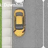 which ways do you turn your front wheels to park downhill next to a curb 