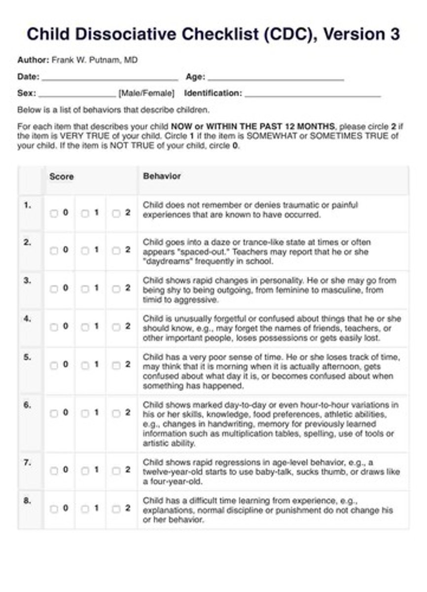 <p>a tool that compiles observations by an adult observer regarding a child's behaviors on a 20-item list</p>