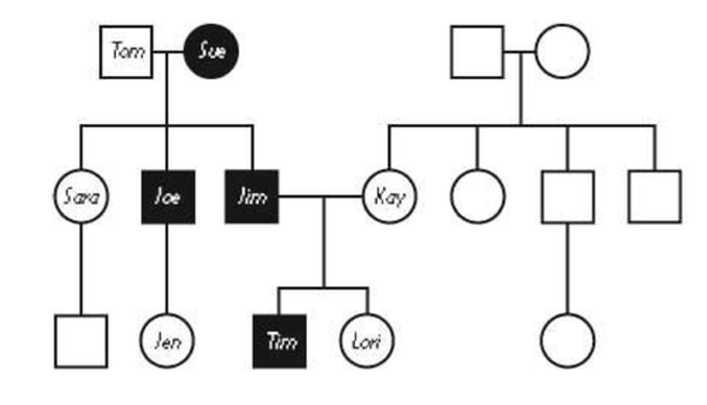 <p>Tim is affected with disease. Looking at the following pedigree, what mode of inheritance does the disease follow?</p>