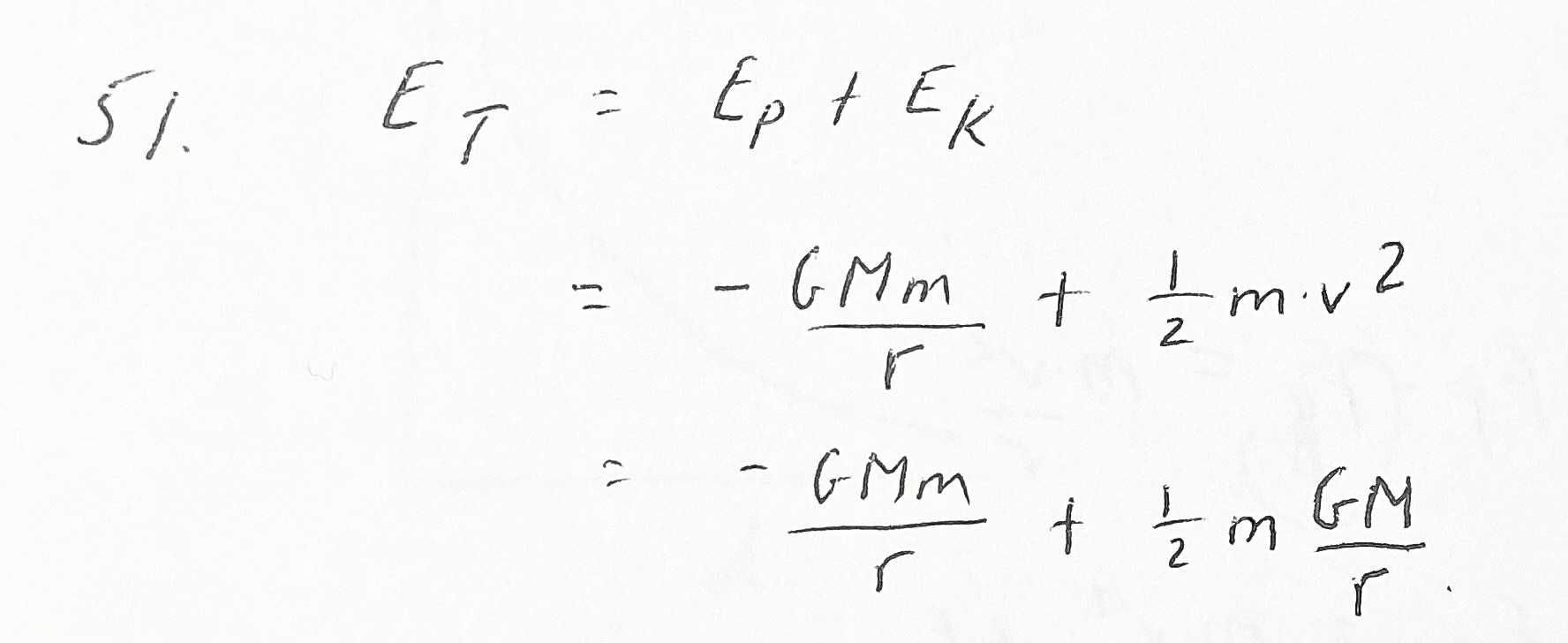 <ol start="2"><li><p style="text-align: start">Rewrite Total Energy = Ep and Ek as Total Energy = -GMm/r + (1/2)(GMm/r)</p></li></ol>