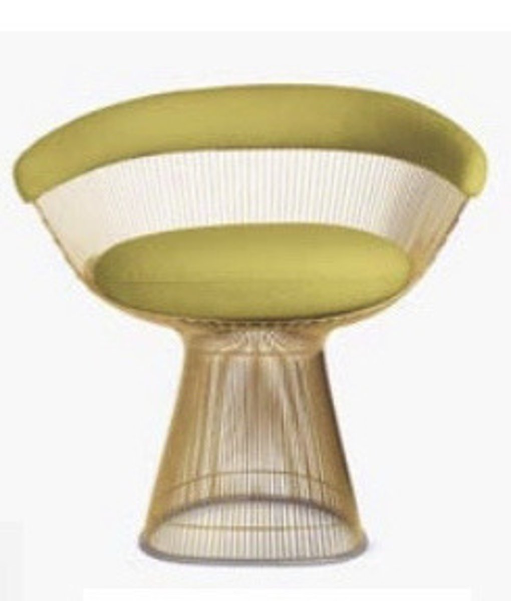 <p>Material: nickel finish vertical steel rods, molded fiberglass shell with molded latex foam cushion</p><p>Dimensions:</p><p>26.5" x 22" x 28.7"</p><p>SH: 19"</p>