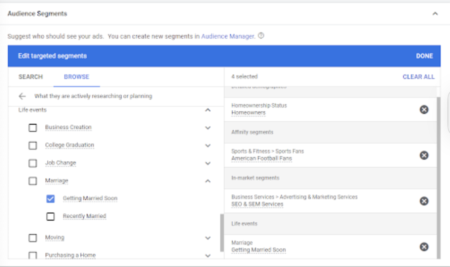 <p>Lets advertisers target internet users who have just had,  currently have, or will soon have an important event occur</p>
