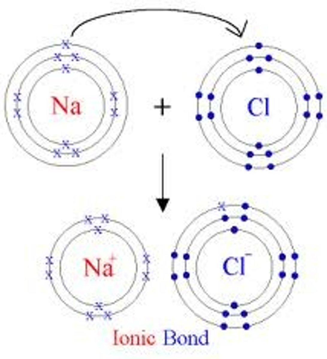 <p>the movement of electrons from one element to another</p>