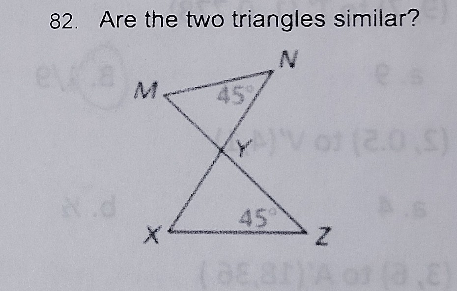 <p>Are the two triangles similar?</p>