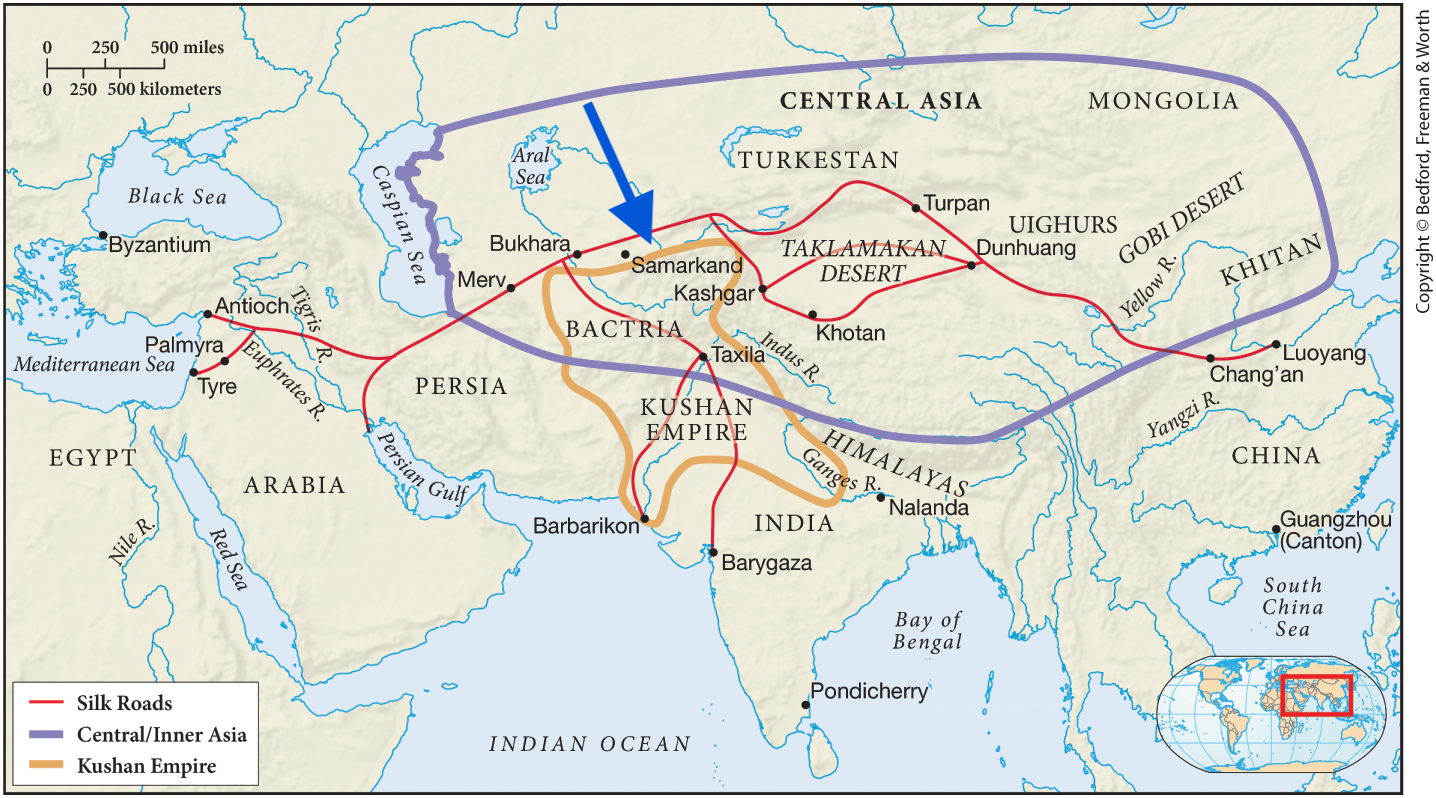 <p>a “caravanserai“ just north of the Kushan empire</p>