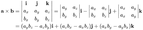 <ul><li><p>$$ A_x B_y - A_y B_x $$ (Scalar Result)</p></li><li><p>Use the matrix (See Image) —&gt; $$i |i_{\text{matrix}}| - j |j_{\text{matrix}}| + k |k_{\text{matrix}}|$$ (Vector Result)</p></li></ul><p></p>