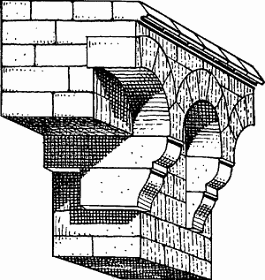 Masonry that projects slightly from a wall & serves as support