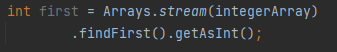 <p>Returns an <code>Optional</code> describing the first element of the stream.</p>
