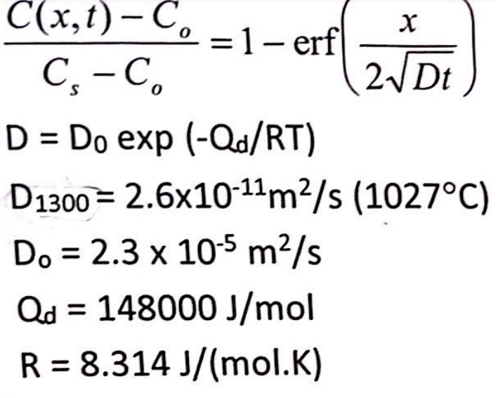 <p>Calculate the diffusion coefficient at 1250 C if you are given the following information</p>