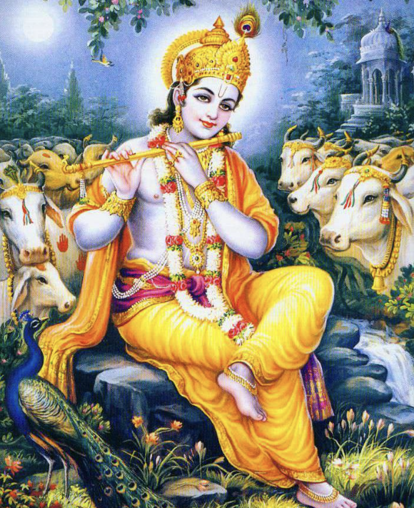 <p>cow herder, and a charioteer in Makbharta </p><ul><li><p>playful scenes , always playing the flute </p></li></ul>