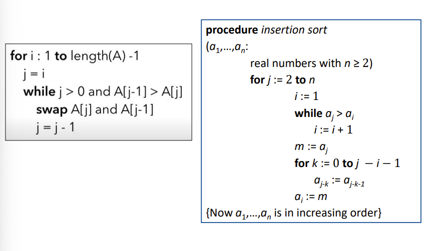 Like sorting cards. Goes to element, checks against sorted portion, puts it in the correct spot. 