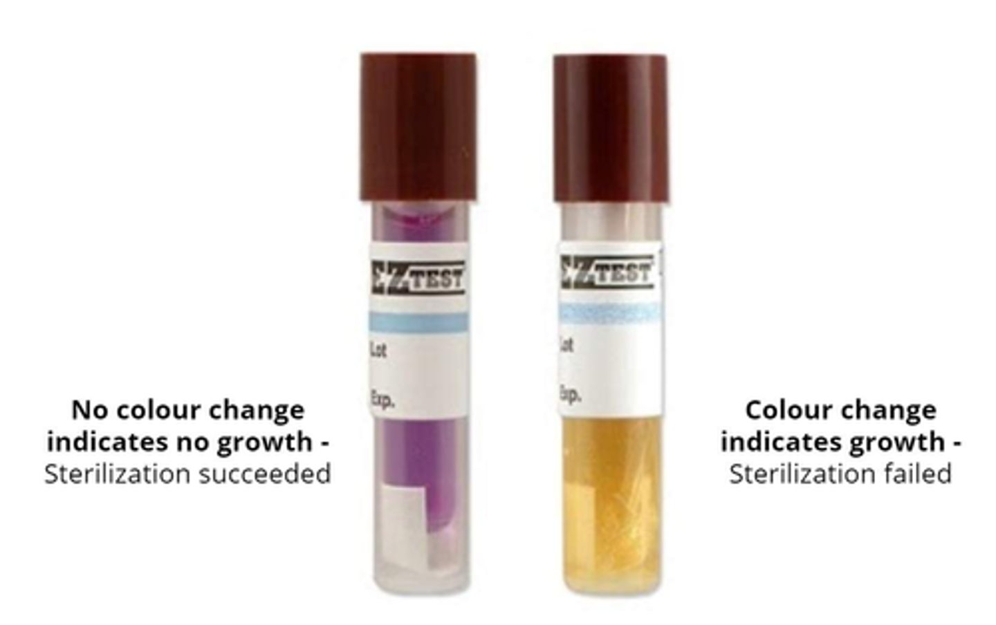 <p>- Contain spores of  a resistant microorganism (<em>Bacillus stearothermophilus</em>)</p><p>- Growth of organisms within the indicator is demonstrated by a color change (yellowish color)</p>
