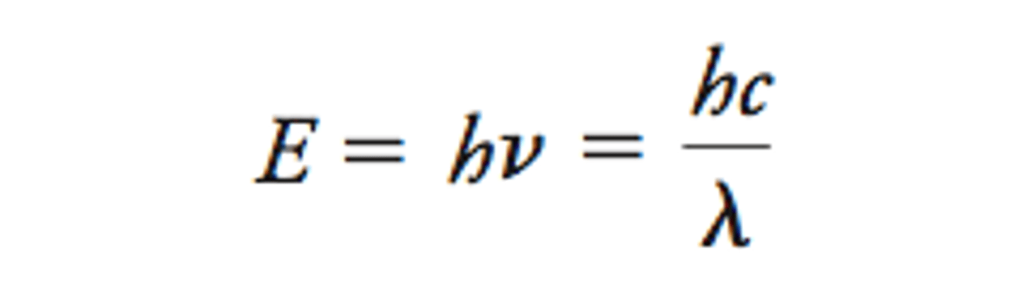 <p>h = Planck's constant</p><p>v = frequency of light absorbed</p><p>c = speed of light</p><p>λ = wavelength</p>