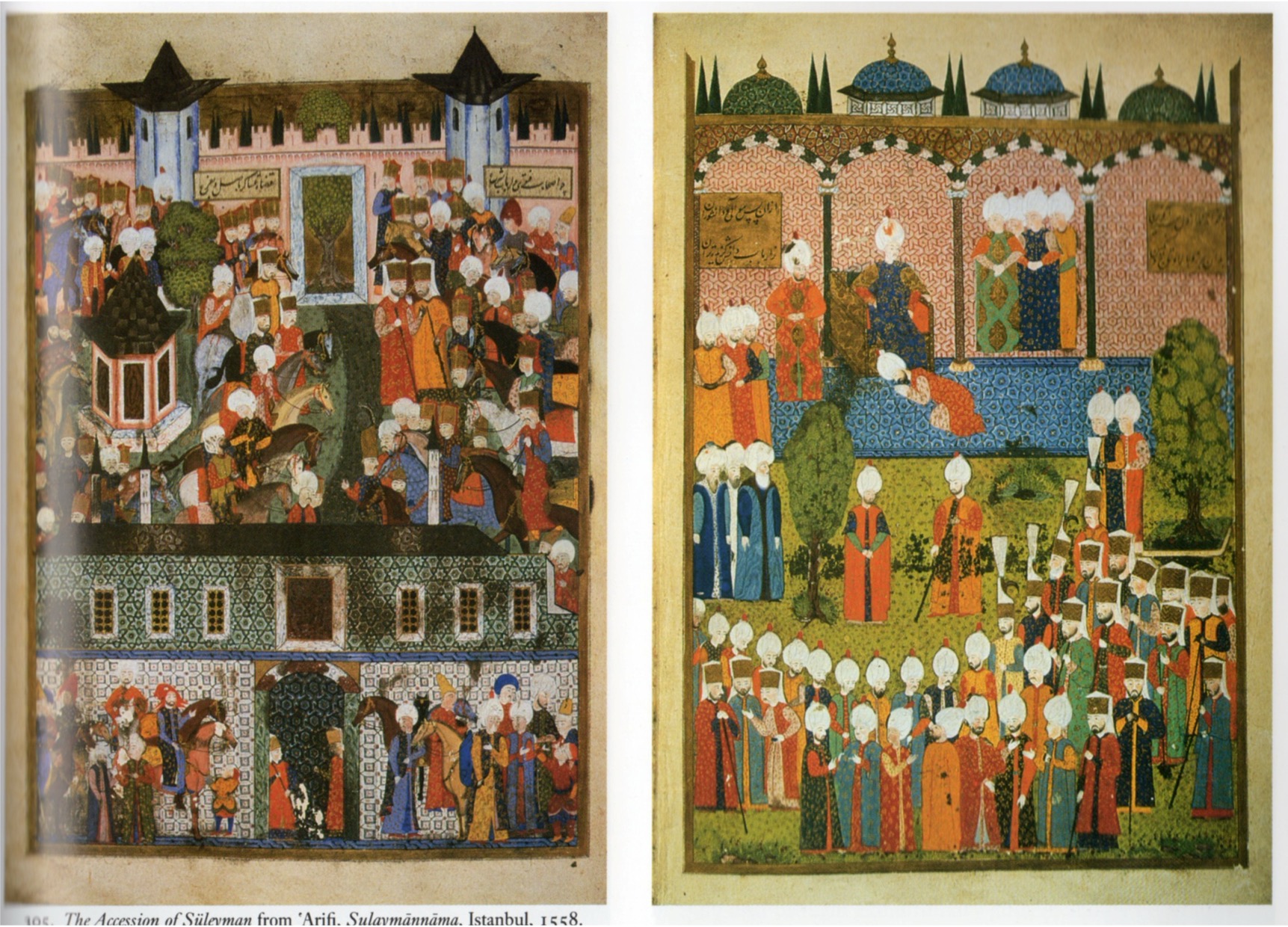 <p>Arifi, <em>The Accession of Süleyman </em>from <em>Sulaymannama, </em>Istanbul, Turkey, 1558</p>