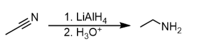 <ul><li><p>reagents: 1. LiAlH<sub>4</sub> 2. H<sub>3</sub>O<sup>+</sup></p></li></ul><p></p>