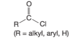 <p>Carboxylic acid: COOH attached to alkyl or aryl group → looks like acid chloride but replace Cl with  -OH<br><br>Acid Chloride: COCL attached to alkyl/aryl/H</p>