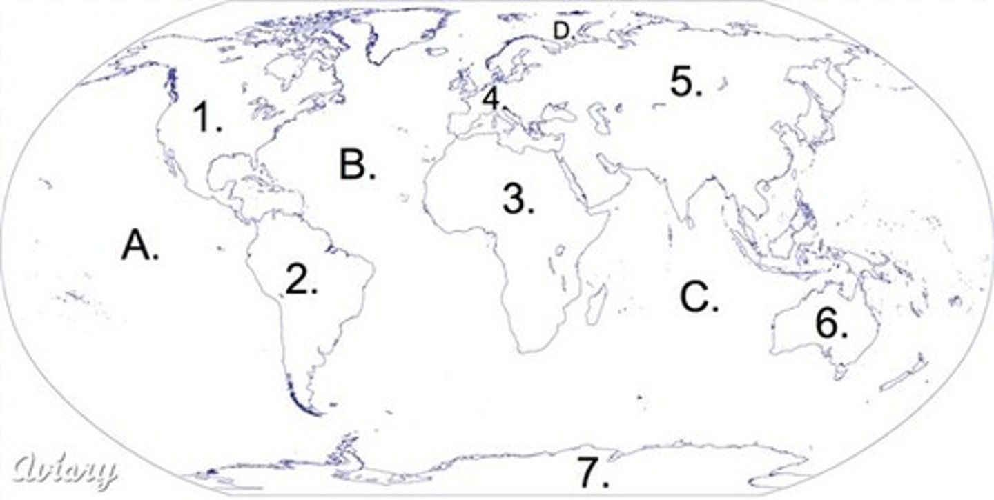<p>What continent is located at number 2</p>
