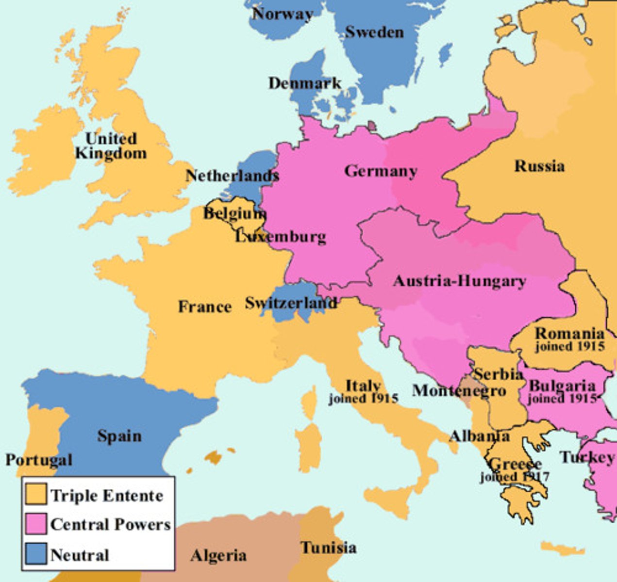 <p>(1914 - 1918) European war in which the Allied Powers including Great Britain, France, Russia, Italy, and the United States and others defeated the Central Powers including Germany, Austria-Hungary, Ottoman Empire, and Bulgaria. Occurs while Woodrow Wilson is President. Starts in Europe in 1914, America gets involved in 1917, it ends in 1918. Imperialism, Militarism, and Nationalism are the underlying causes.</p>