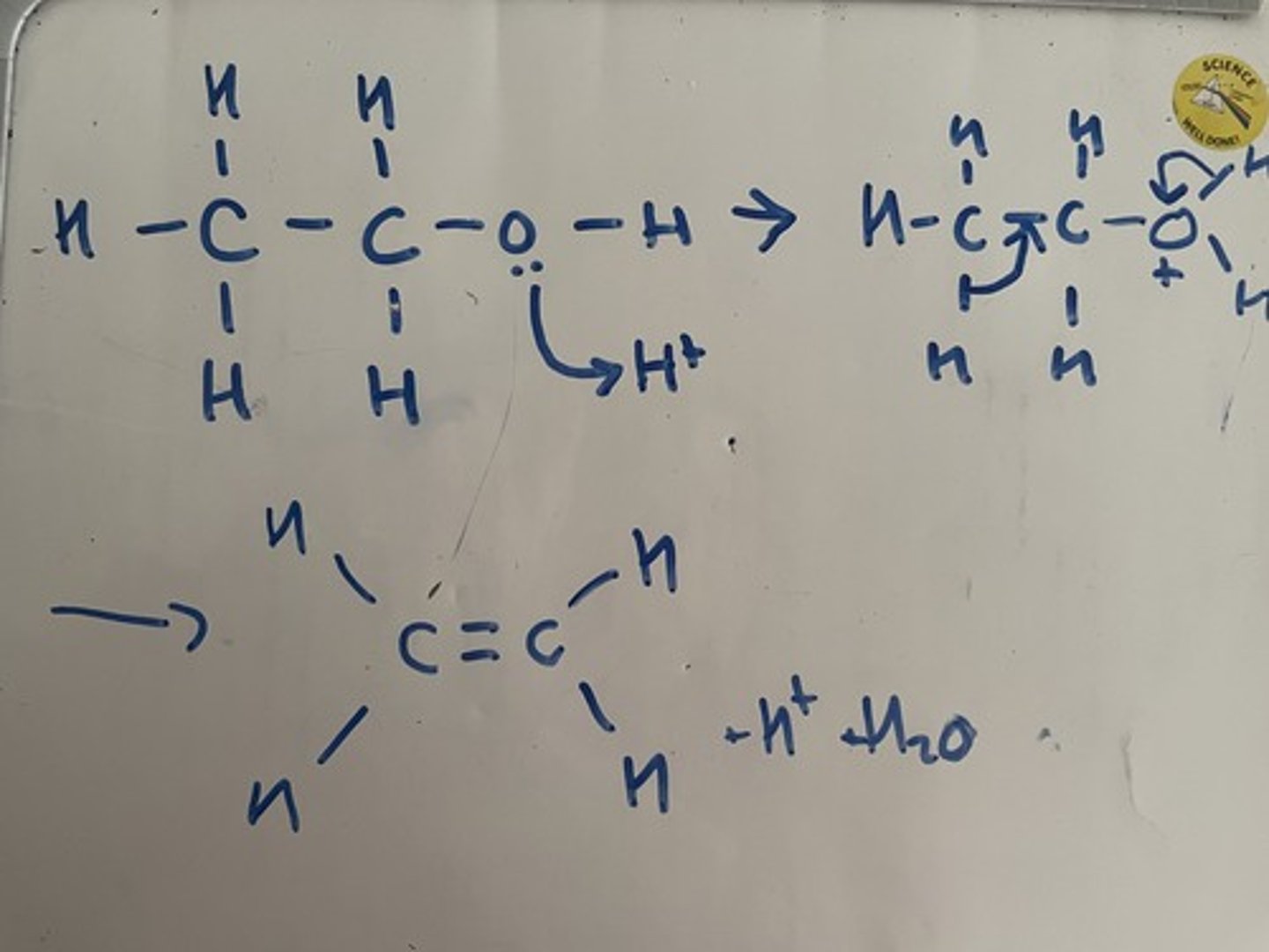 <p>a) CNH2N+1OH ---&gt; CNH2N + H20</p><p>You can make alkenes by eliminating water from alcohols </p><p>b) Heat ethanol with a H2S04/H3PO4 catalyst </p><p>The mechanism for this reaction is the opposite of the mechanism for the formation of an alcohol</p><p>The positively charged oxygen pulls electrons away from the carbon, h2o molecule leaves</p>