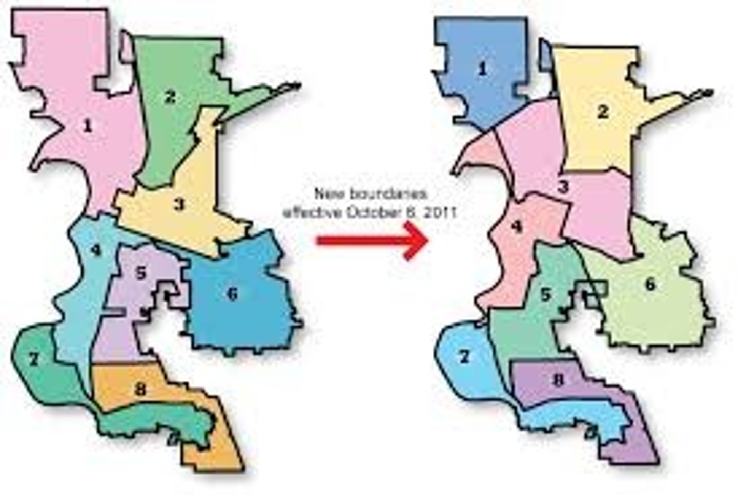 <p>The drawing of new electoral district boundary lines in response to population changes.</p>