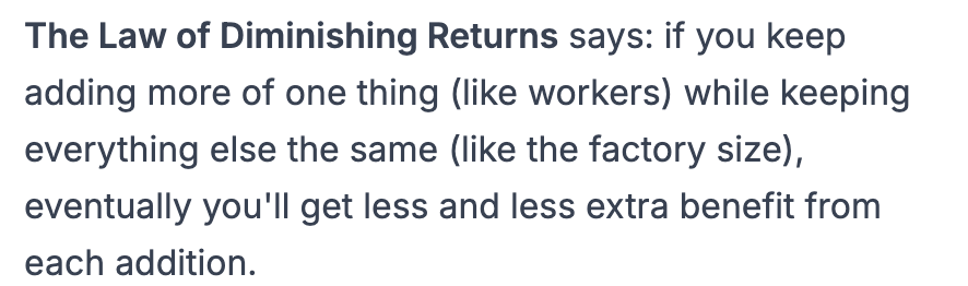 <p>Law of diminshing return (short run problem)</p>