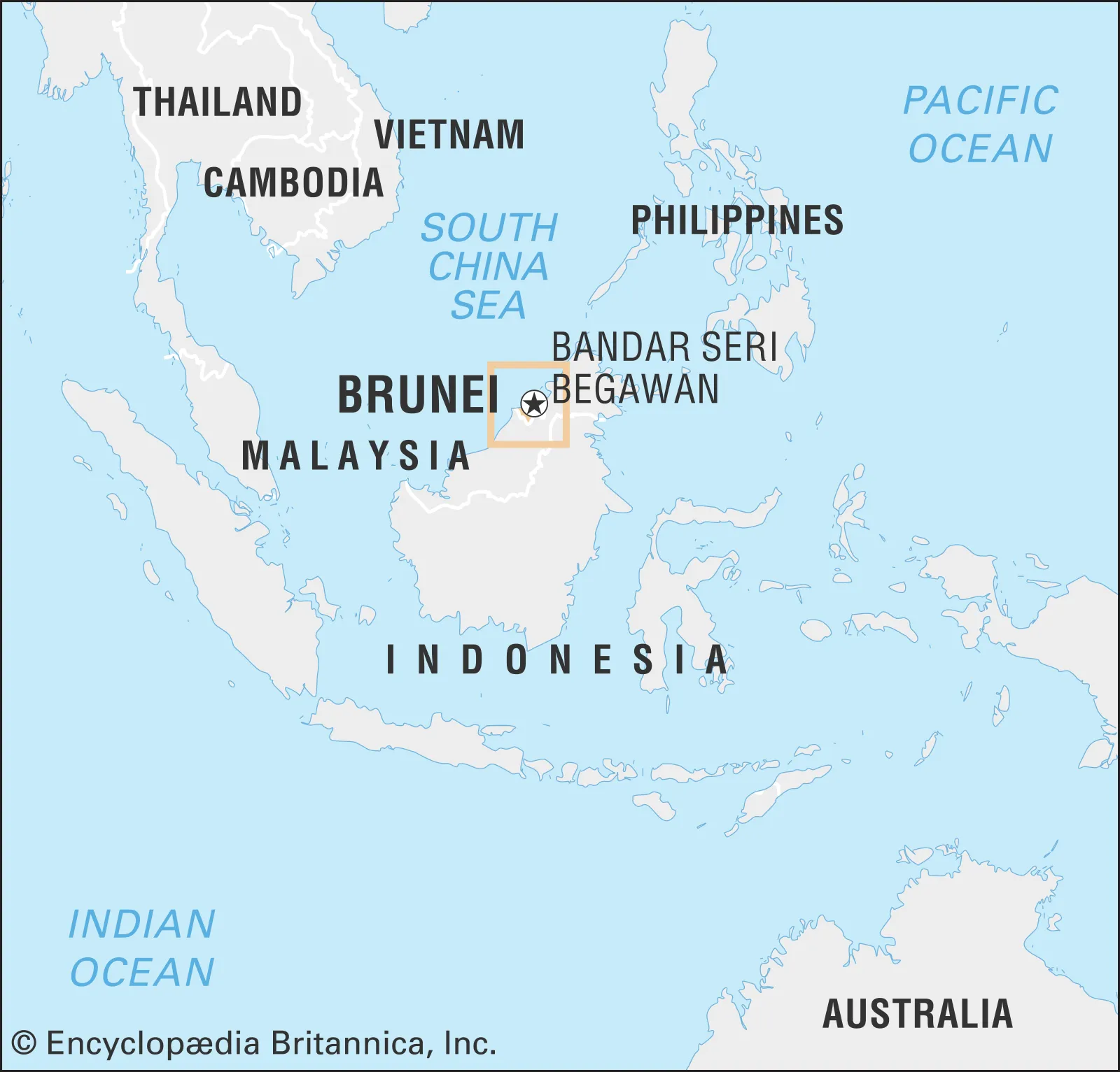 <p>Surrounded by Malaysia and the South China sea, small nation on the island of Borneo</p>