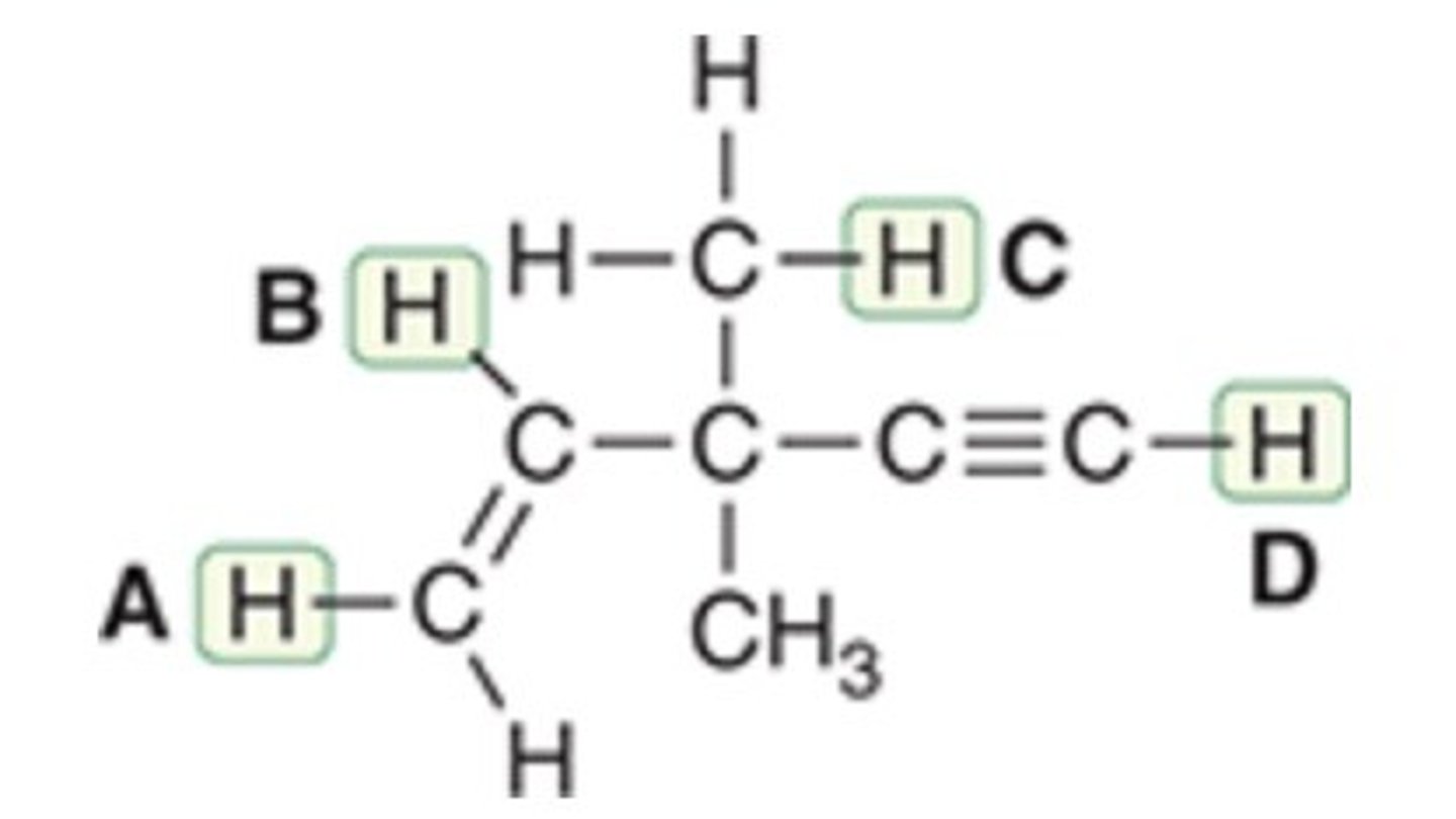 <p>Which of the indicated protons in the given compound is the most acidic?</p><p>Proton A</p><p>Proton B</p><p>Proton C</p><p>Proton D</p>