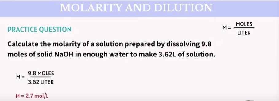 <p>Molarity &amp; Dilution &amp; Concentration - Practice </p>
