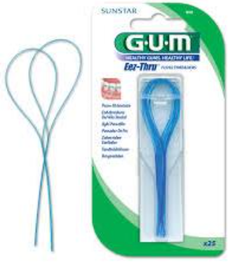<p><strong>• A plastic loop into which a length of floss is inserted</strong></p><p><strong>• Used to carry floss interproximally:</strong></p><p><strong>• Through embrasure areas under contact points too tight for floss insertion</strong></p><p><strong>• Under pontics and fixed prostheses</strong></p><p><strong>• Around orthodontic appliances or under fixed partial dentures </strong></p><p><strong>• Between splinted teeth</strong></p><p><strong>Mesial and distal  abutments, under pontic of a fixed partial denture, implant, orthodontic arch wire, other fixed prosthesis </strong></p>