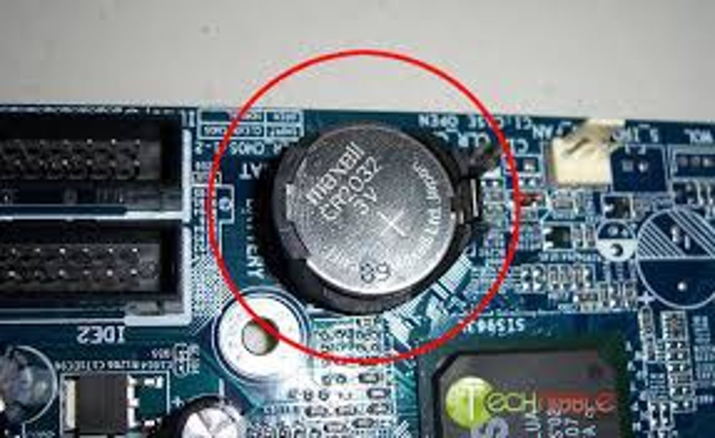 <p>The battery on the motherboard used to power the CMOS chip when the computer is unplugged.</p>