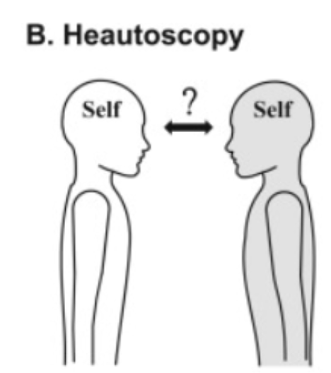<p>Inhabiting another body (not sure of which is self)</p><ul><li><p>Left temporoparietal cortex</p></li></ul><p></p>