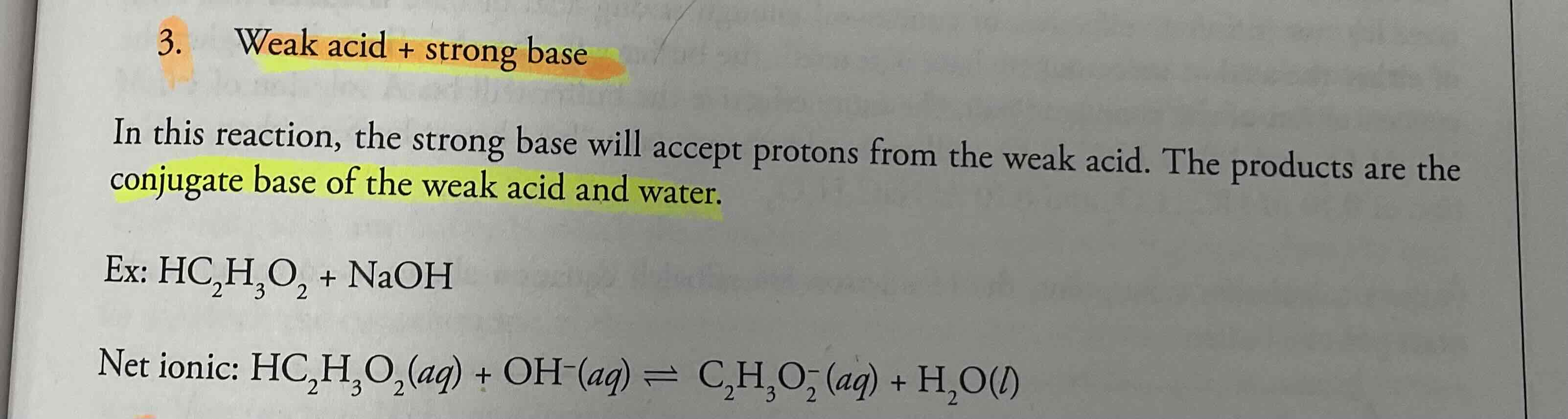 <p>Conjugate base of the weak acid and water</p>