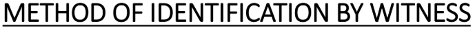 <p>variety of facial types showing different features of the face is presented to the witness by the investigator</p>