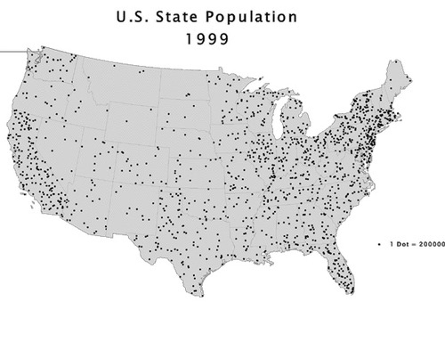 <p>Dots are clustered in areas that have are more dense in the type of data represented</p>