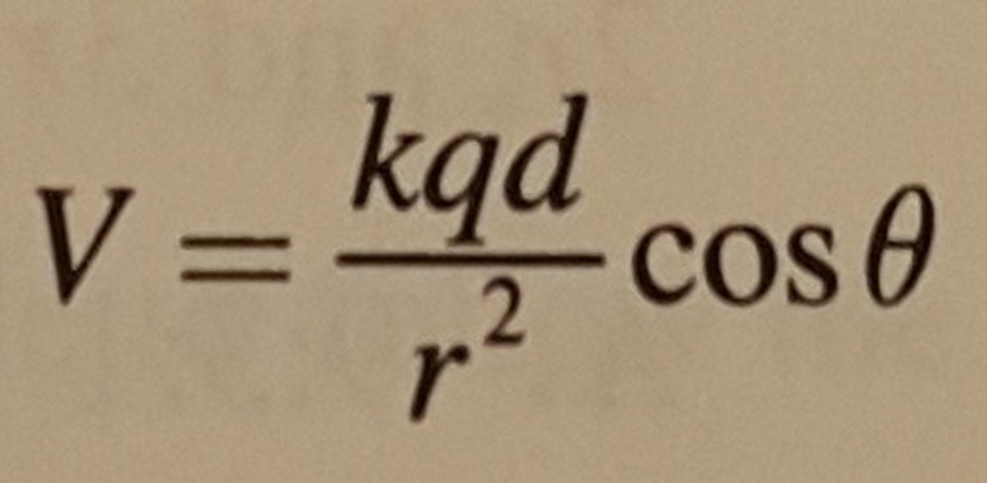 <p>V(r, θ) = p cos θ / (4πε₀ · r² )</p>