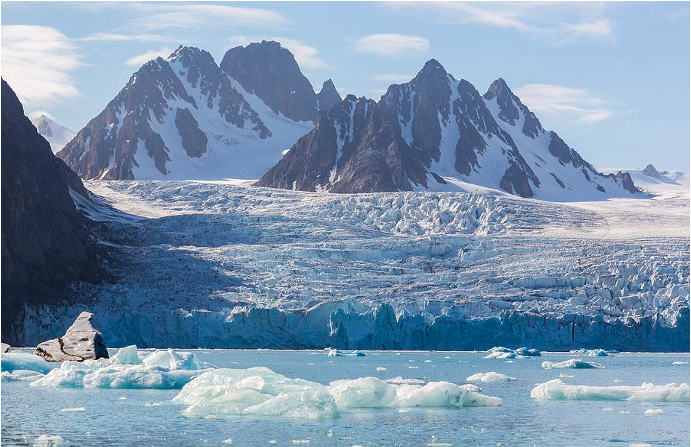 een gletsjer die eindigt in zee