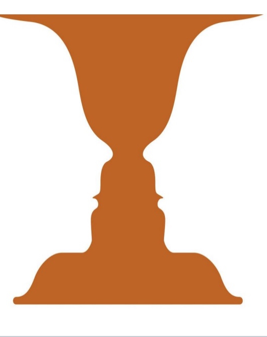 <ul><li><p>Ambiguous image</p></li><li><p>Has to do with gestalt law to with figure ground segmentation</p></li><li><p>Orange surrounded by white: vase, symmetrical, you would assume its at the front and white is background, therefore object is a vase</p></li><li><p>But if orange is background, the object is 2 faces looking at each other, also symmetrical</p></li><li><p>Is brown or white the figure here?</p></li><li><p>Object recognition starts before figure–ground assignment finishes!</p><ul><li><p>If perception was only feed forward (apply rules of figure ground segmentation, then recognize things) you would say “i see vase” and never see the 2 faces because brain already dismissed it</p></li><li><p>Therefore bottom up and top down processing you can switch between the 2</p></li></ul></li></ul><p></p>