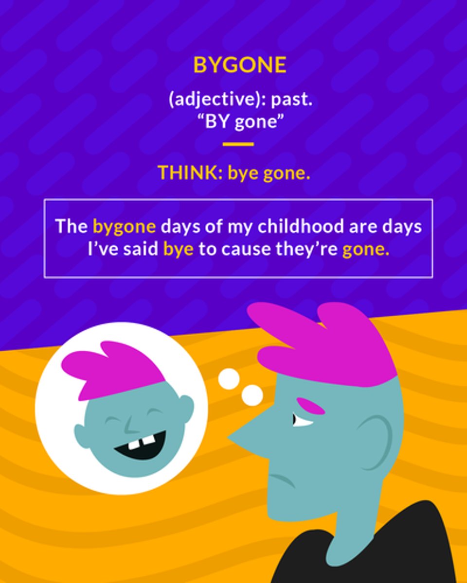 <p>(adj, n) past, former (adj); that which is in the past (usually plural noun)</p><p>(adj.) past</p>