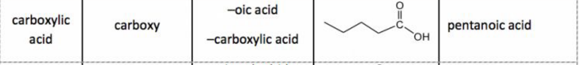 <p>Suffix: -oic acid; Prefix: carboxy-</p>