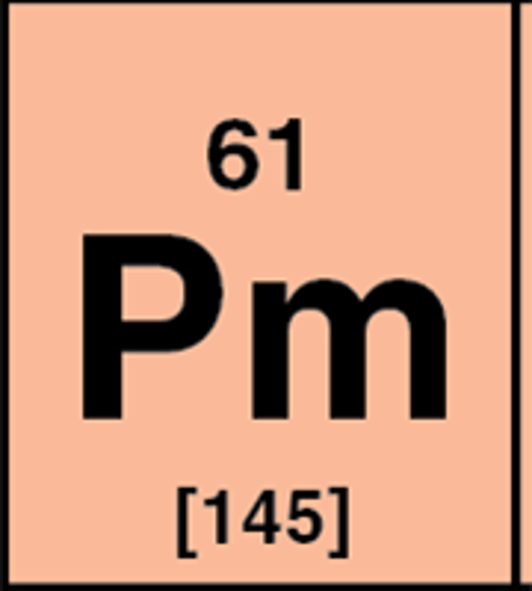 <p>Symbol: Pm<br>Atomic Mass: (147)<br>Atomic Number: 61</p>