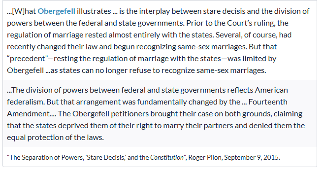 <p>Based on the excerpt, what is an obstacle to stare decisis?</p>