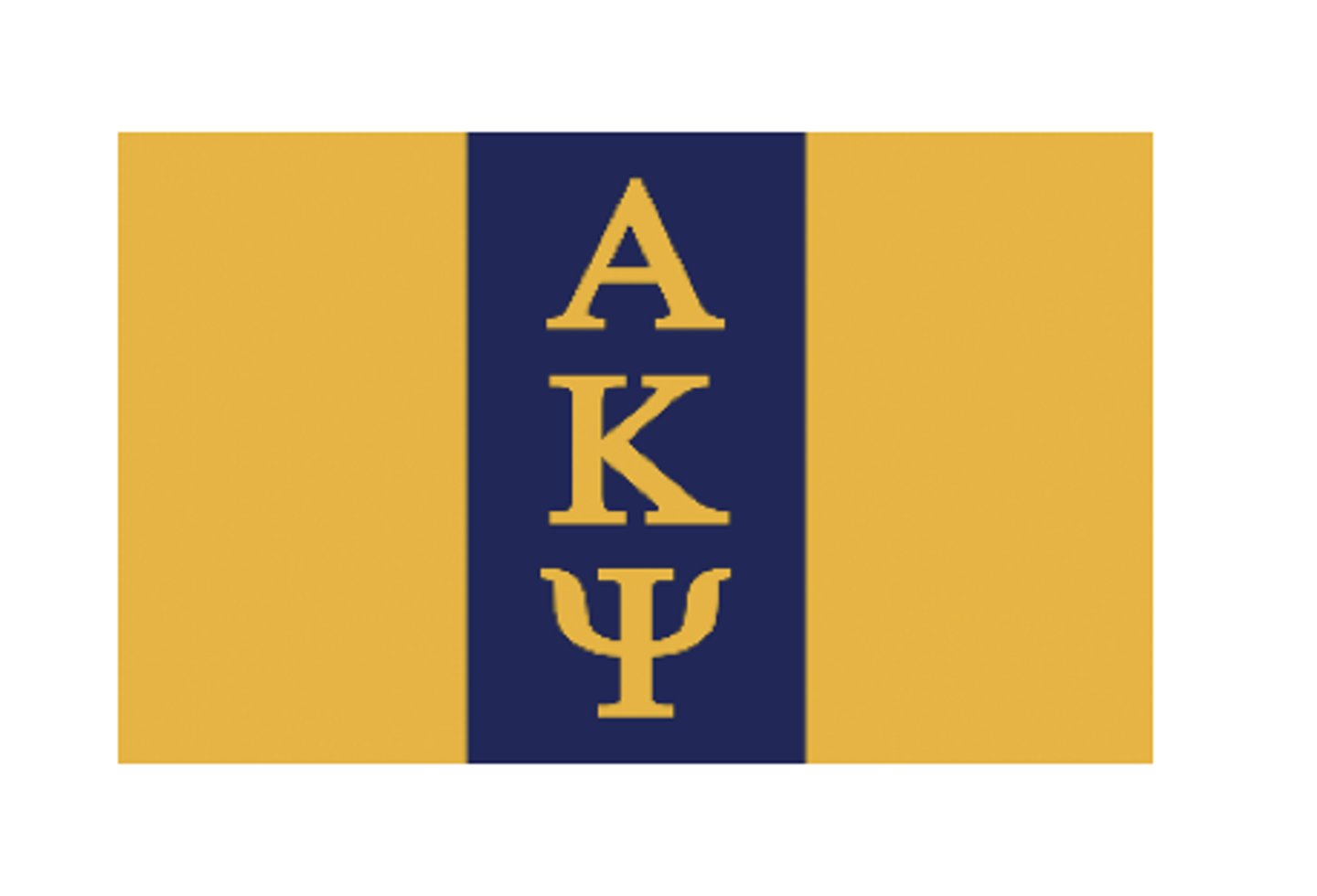 <p>Alpha Kappa Psi's flag features the Greek letters in gold on a middle</p><p>panel of navy blue, with panels of gold on each side. Navy and gold are</p><p>the fraternity's official colors.</p>