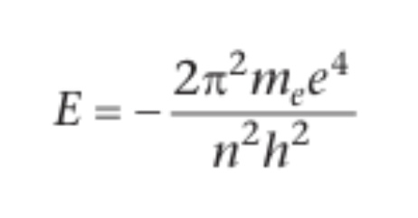 <p>me is mass of electron, e is charge on electron, n is principal quantum number</p>
