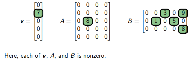 <p><strong>At least one</strong> entry in a matrix or vector is not zero</p>