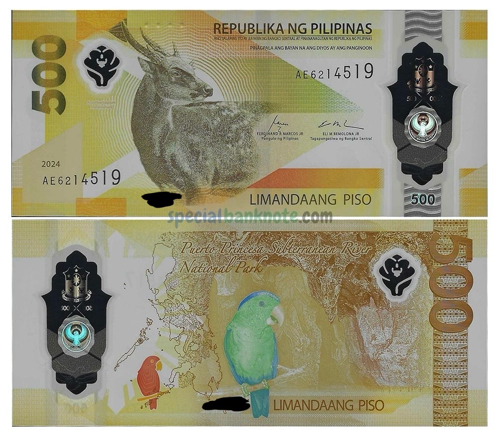 <p>What is the animal/s found in the ₱500 polymer bank note?</p><p>A. Pithecophaga jefferyi & Pinctada maxima</p><p>B. Rusa alfredi & Tanygnathus lucionensis</p><p>C. Polyplectron napoleonis & Rhincodon typus</p><p>D. Prionailurus bengalensis rabori & Caranx ignobilis</p>